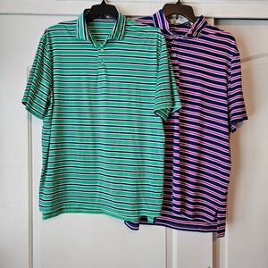 Lot of 2 RLX Ralph Lauren Mens Golf Polo Shirt XL Stripe Performance Fit Wicking